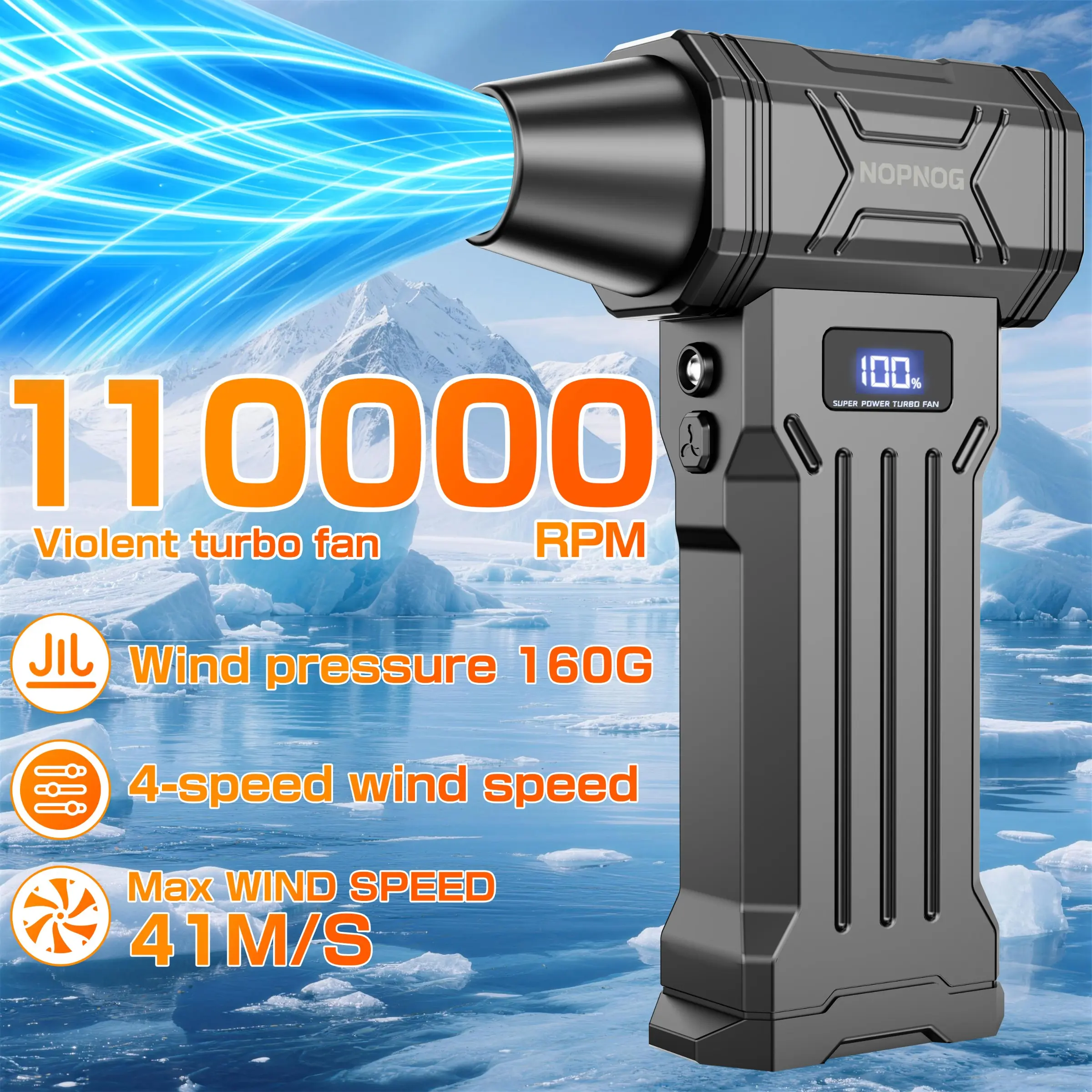 2 in 1 Blow & Suction Turbo Blower 110000RPM – Rechargeable Cordless Jet Blower Electric Air Duster Fan with Outlet Nozzles, Portable Type-C Charging Car Violent Fan for Snow & Multi-Scenario Cleaning