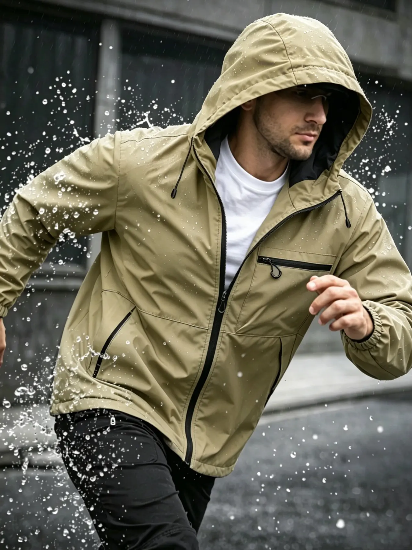 Men's Waterproof Jacket, Coats, Casual Hooded Outerwear with Zip Pockets, Perfect for Outdoor Activities, Durable & Comfortable Design