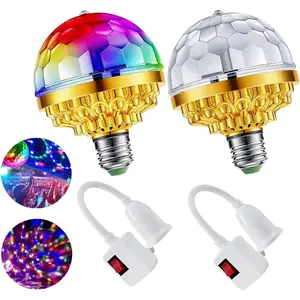 2Pcs Colorful Rotating Magic Ball Disco Ball Light Bulb with Sockets, Plug in RGB LED Stage Light  Home Room Dance Parties