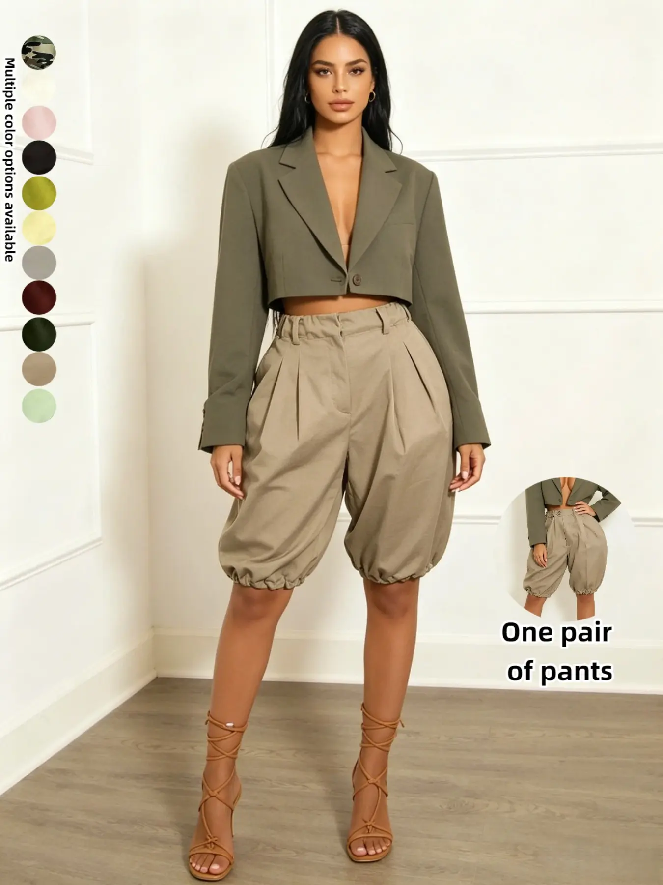Multicolor Camouflage Work Pants, Loose Fit Lantern Leg Shorts, Five-Pocket Mid-Length Trousers, Anti-Exposure Floral Design Bottoms