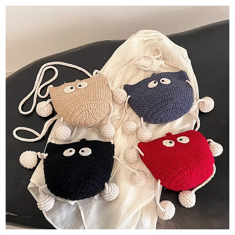Hands-Free Crochet Phone Bag, Cute Monster Crossbody Purse for Phone, Cards, Keys, Lip Balm & Everyday Outings Cute Crochet Monster Mini Crossbody Bag, Kawaii Phone Purse for Women Girls, Soft Knitted Shoulder Bag for Small Essentials