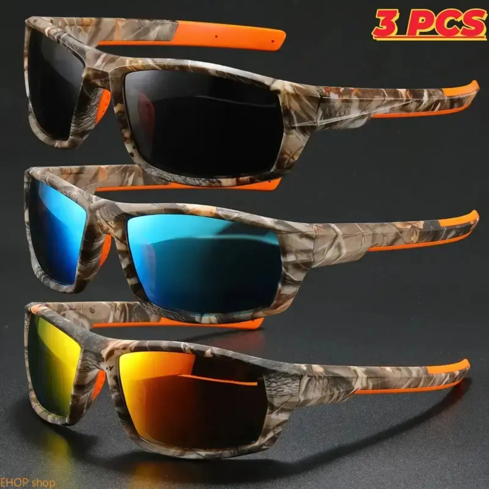 Men 3 Pack Polarized Camouflage Tactical Sunglasses Light Sports Eyewear For Cycling Driving Fishing Outdoor Activities