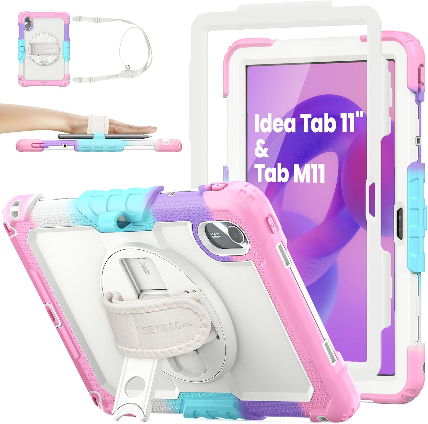 Tablet Case for Lenovo Idea Tab M11 Drop Proof 360 Rotate Stand with Strap Pen Holder and Screen