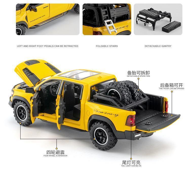1:32 DODGE Mammoth 1000 TRX Alloy Pickup Car Model Diecast Metal Off-road Vehicle Model Sound and Light Simulation Kids Toy Gift