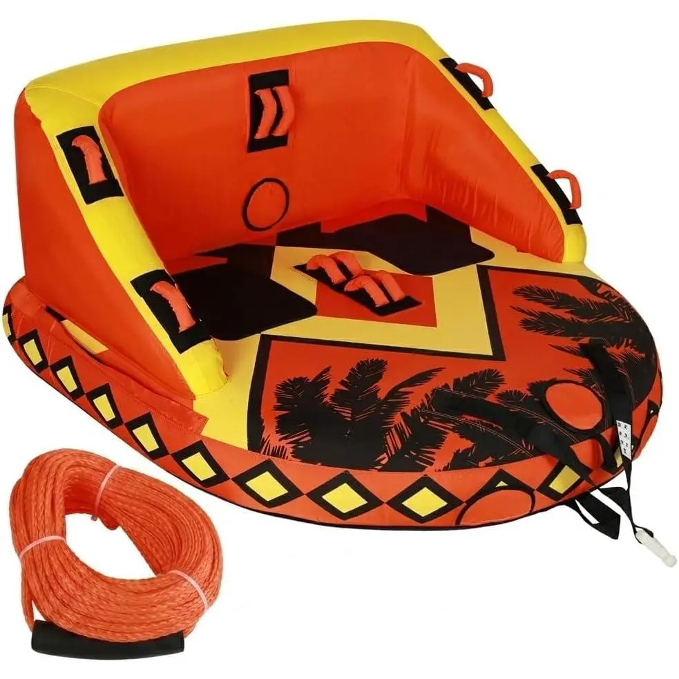 VOWNER Towable Tube for Boating, 1-4 Rider Inflatable Boat Tube with Heavy Duty 840D Nylon Cover, 0.7mm+ High-Elasticity PVC Bladder and Nylon Tow Rope Included