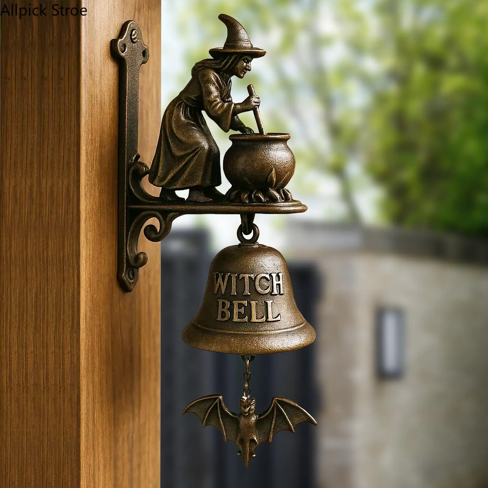 Rustic Witch Dachshund Door Bell, Vintage Metal Resin Outdoor Chimes with Porch Mount for Garden Entryway, Hand Crank, Decorative, 20Cm/7.87 Inches, Functional, Housewarmings, Porch Decor, Patio Accessories, Vintage Rustic, Porch Wall