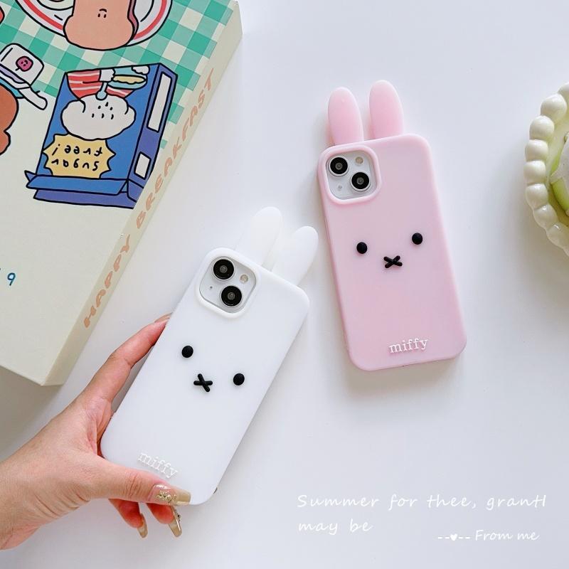 Luxury Cute Pink White Miffy silicone soft phone Case For iPhone 12 13 14 15 16 17 Pro Max Funny Cartoon long ear Miffy Cover﻿