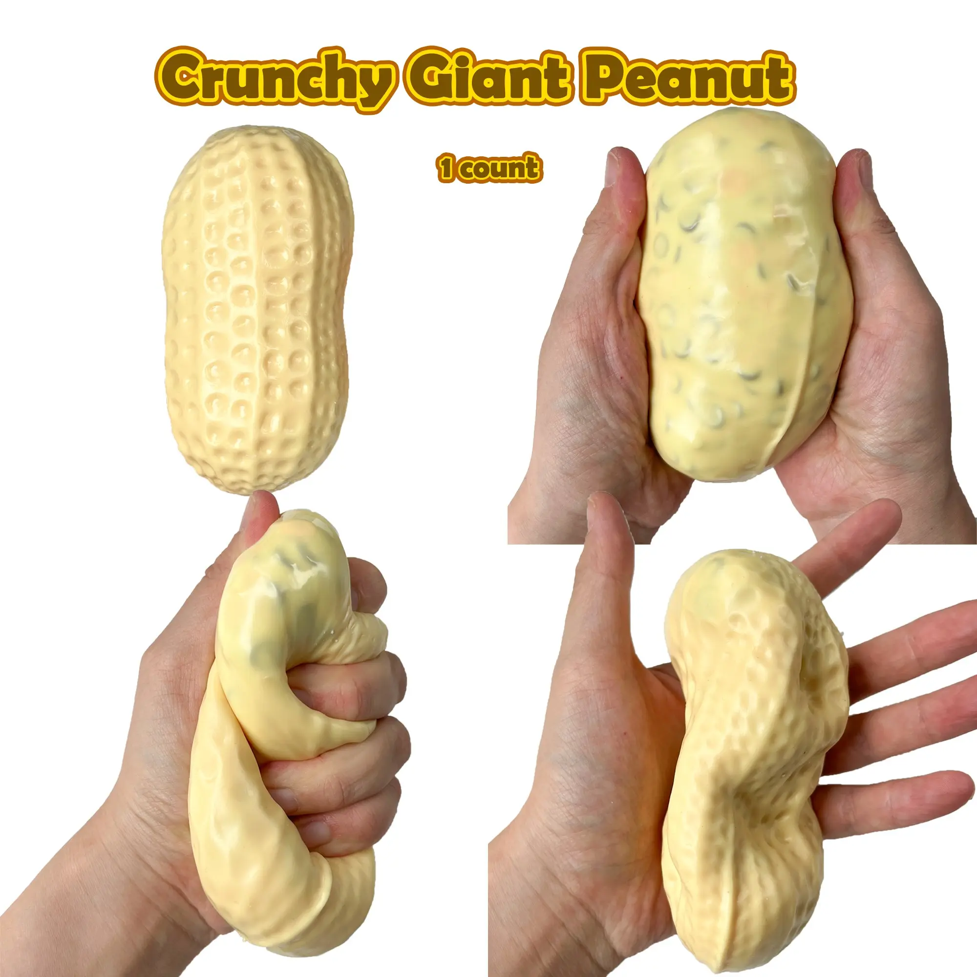 Crunchy big Peanut Squishy Toy, Squishy Balls, Crispy Sound Clay & Bead Filled Squeeze Fidget Ball, Non-Return Soft Sensory Stress Relief Desk Toy, Moldable One-Press Dent Design