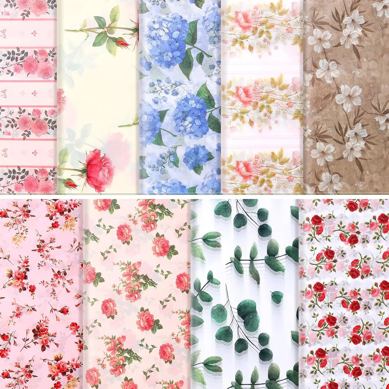 Modern Floral Tissue Paper Bulk Pack - 90 Sheets Printed Flower DIY Art Craft Wrapping Paper for Bags, 19.7x13.8in, Wedding & Bridal Shower Party Favor Supplies & Decorations