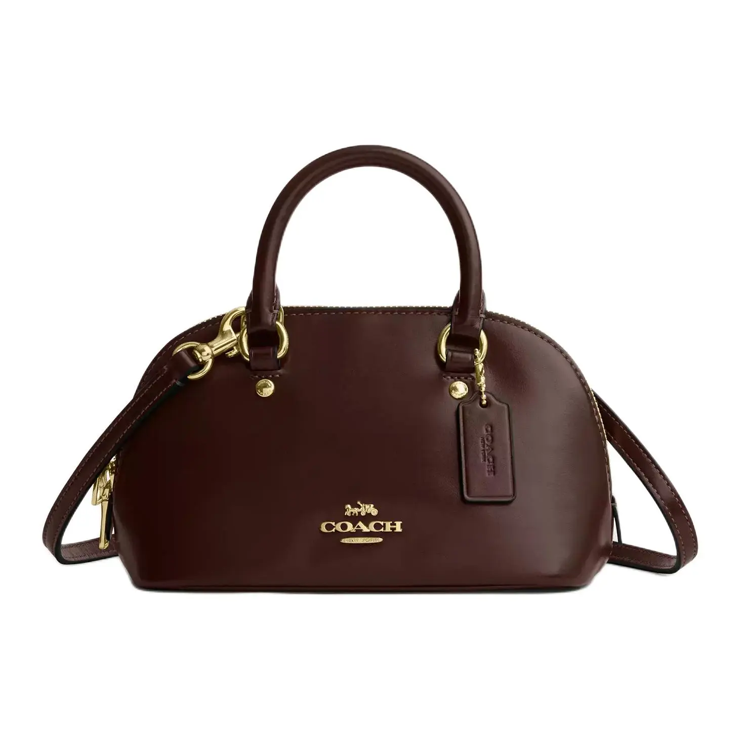 COACH Lara 22 Satchel Handbag for Women – Zip Closure, Silver Hardware, Full-Grain Leather, Maple Color