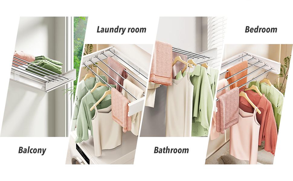 Wall Mounted Drying Rack,32 inches,Foldbale, Clothes Drying Rack,Laundry Drying Rack Wall,Drying Rack Clothing Saver,Retractable,Collapsible,Folding Laundry Rack,White