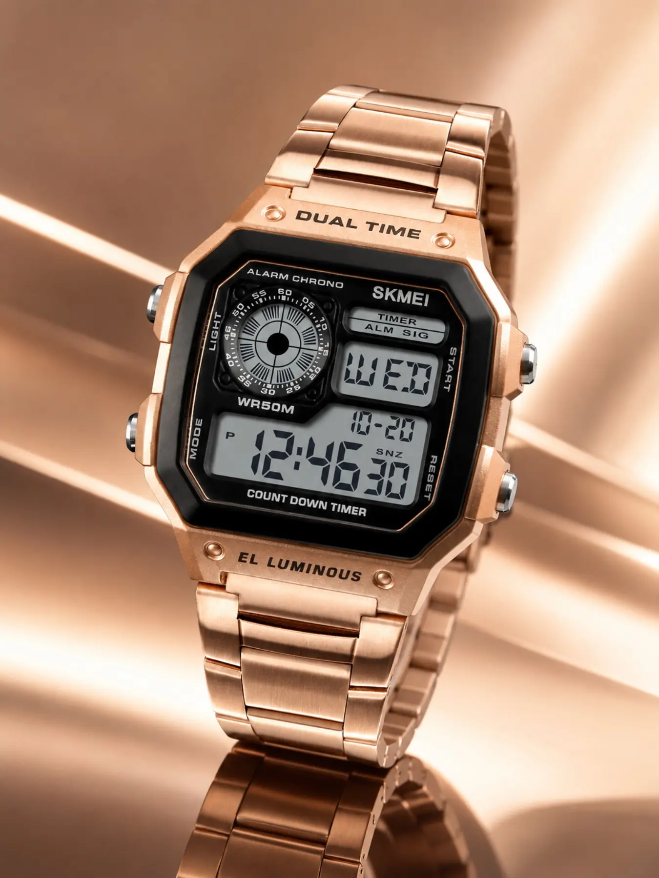 Skmei Men's Digital Watch, Classic Retro Square Face, Steel Band, Waterproof 50m, Night Light, Casual Style, All Seasons, High Quality Watch, Steel Quartz Watch, Casual Fashion Watch