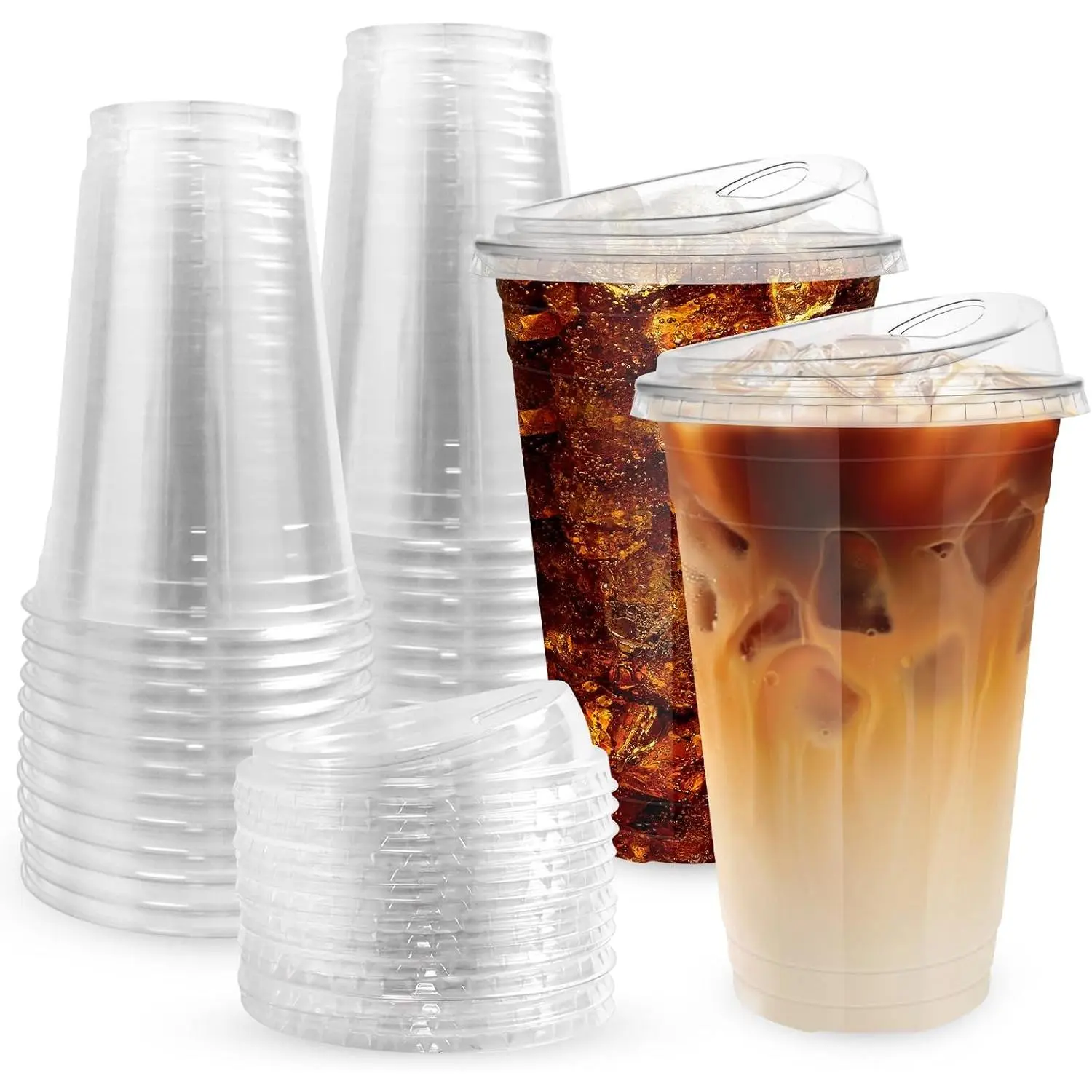 25 Sets 20 oz Plastic Cups with Strawless Sip , Disposable Iced Coffee Cups with , Clear Plastic Cups with Lid for Cold Beverage, Smoothies, Juices