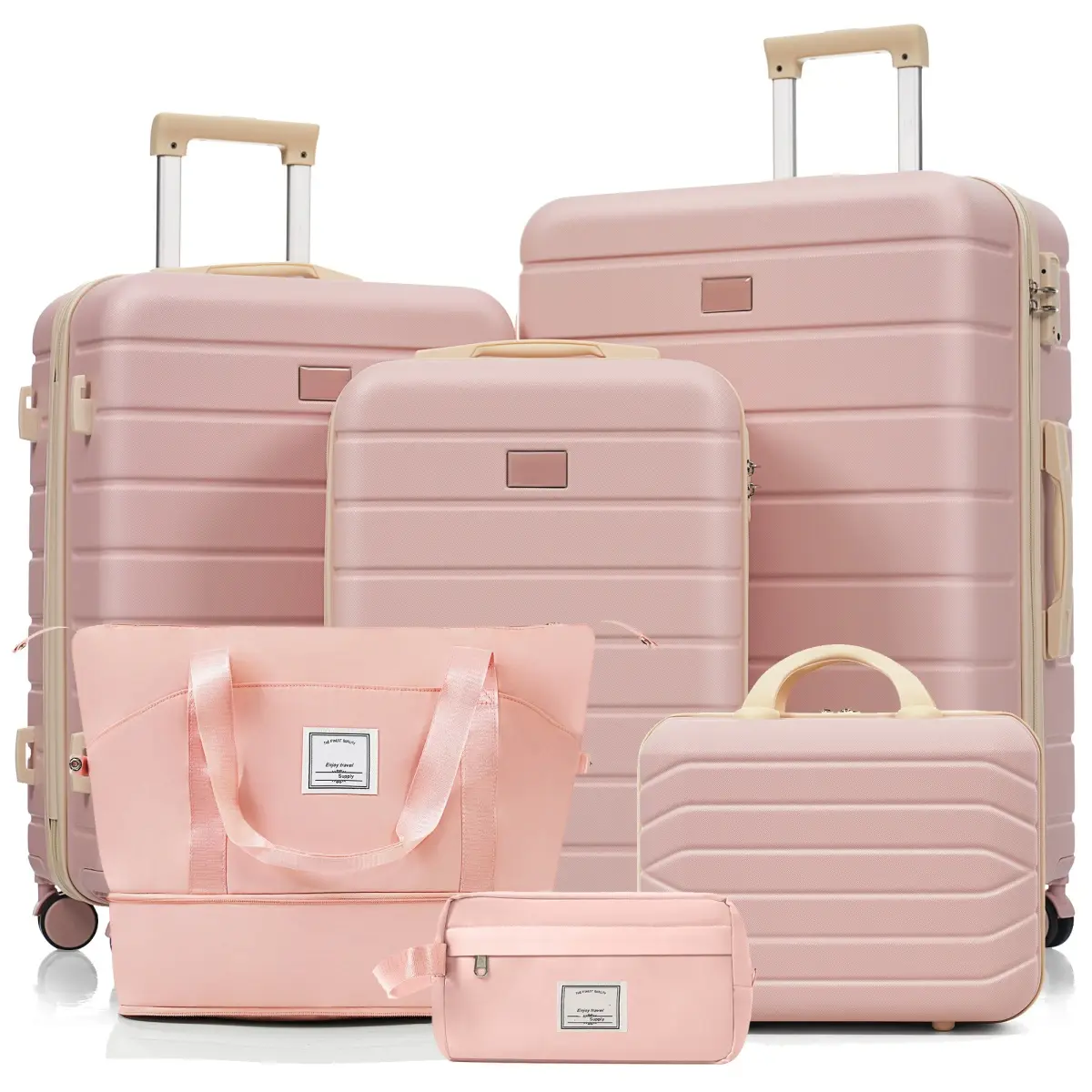 6-Piece Hardshell Luggage Sets,Lightweight Suitcases with Spinner Wheels,Hardside Luggage Set with TSA Lock,14/20/24/28 Inch Spinner Suitcase Set with Expandable Travel Duffel Bag & Waterproof Toiletry Kit, Adjustable Handle,Pink