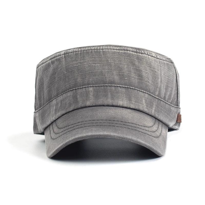 Washed Cotton Military Caps Casual Flat Top Hat Men Women Cadet Army Cap Adjustable Unique Design Vintage Four Seasons