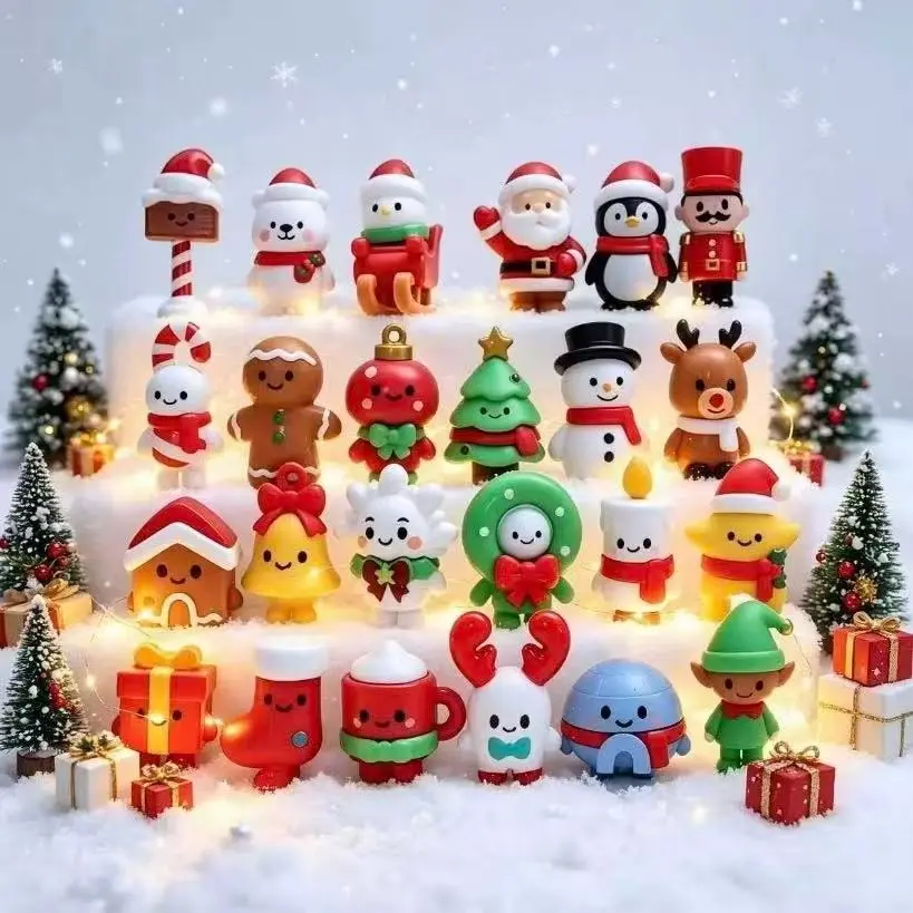 24 Styles Mini Christmas Figurines Set, Adorable Santa, Elk, Snowman, Gingerbread Man Toy Figures, Small Christmas Decorations for Desk, Cupcake Toppers, Stocking Stuffers, Party Goodie Bag Fillers