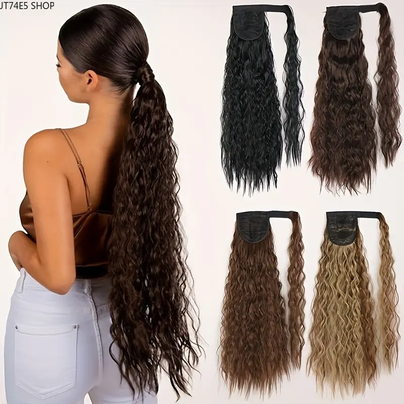 Ponytail Hair Extension, 85cm Long Curly Wave Synthetic Hairpiece for Women, Wrap-Around for Full Fluffy Volume, Heat Resistant to 180C, Fake Curly Hair, Ponytails, Romantic, 180 Degrees Celsius