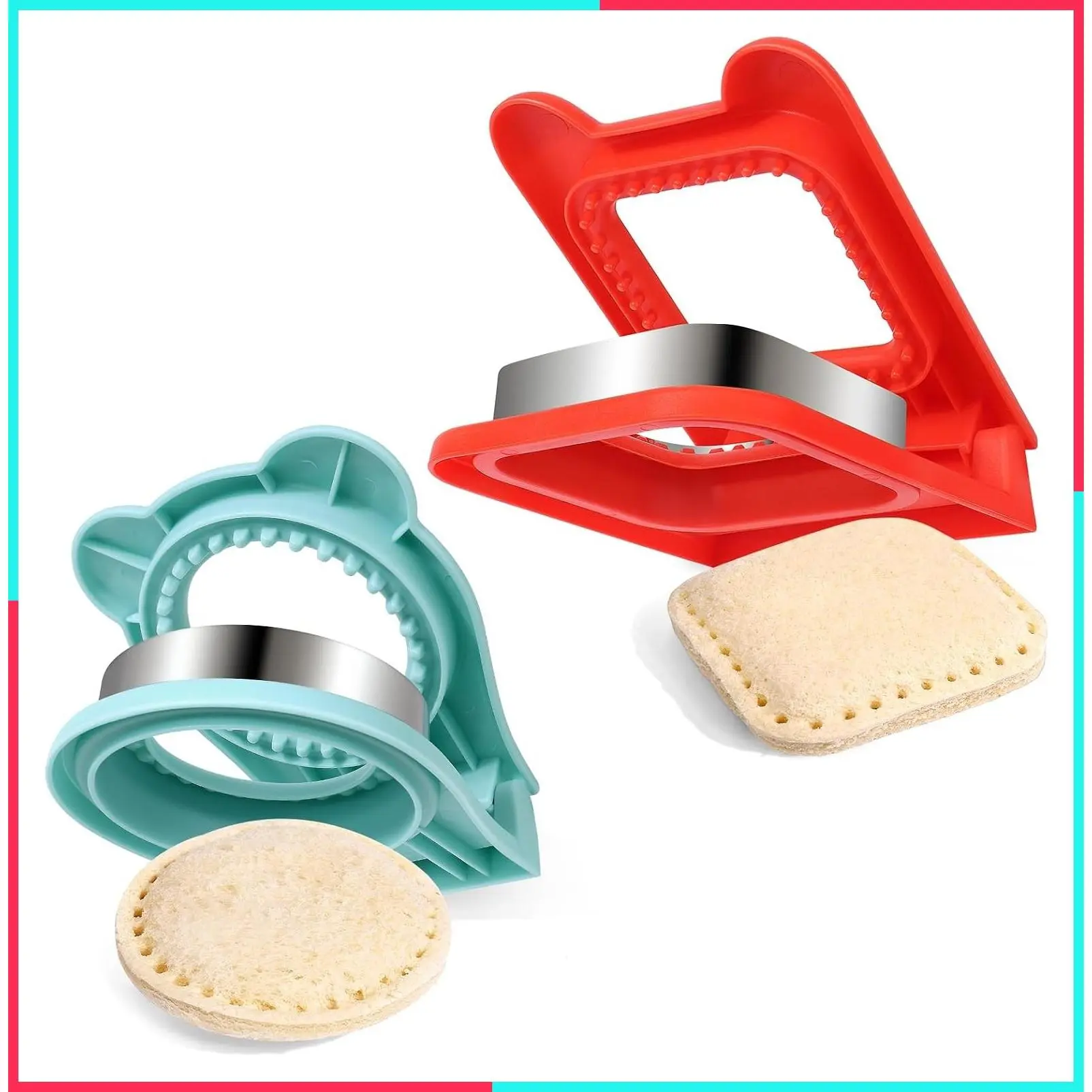 2PCS Crustless Sandwich Cutters and Sealers Set for Kids Lunch, Circle & Square Shapes, Sandwich Maker for Boys Girls Lunchbox and Bento Box
