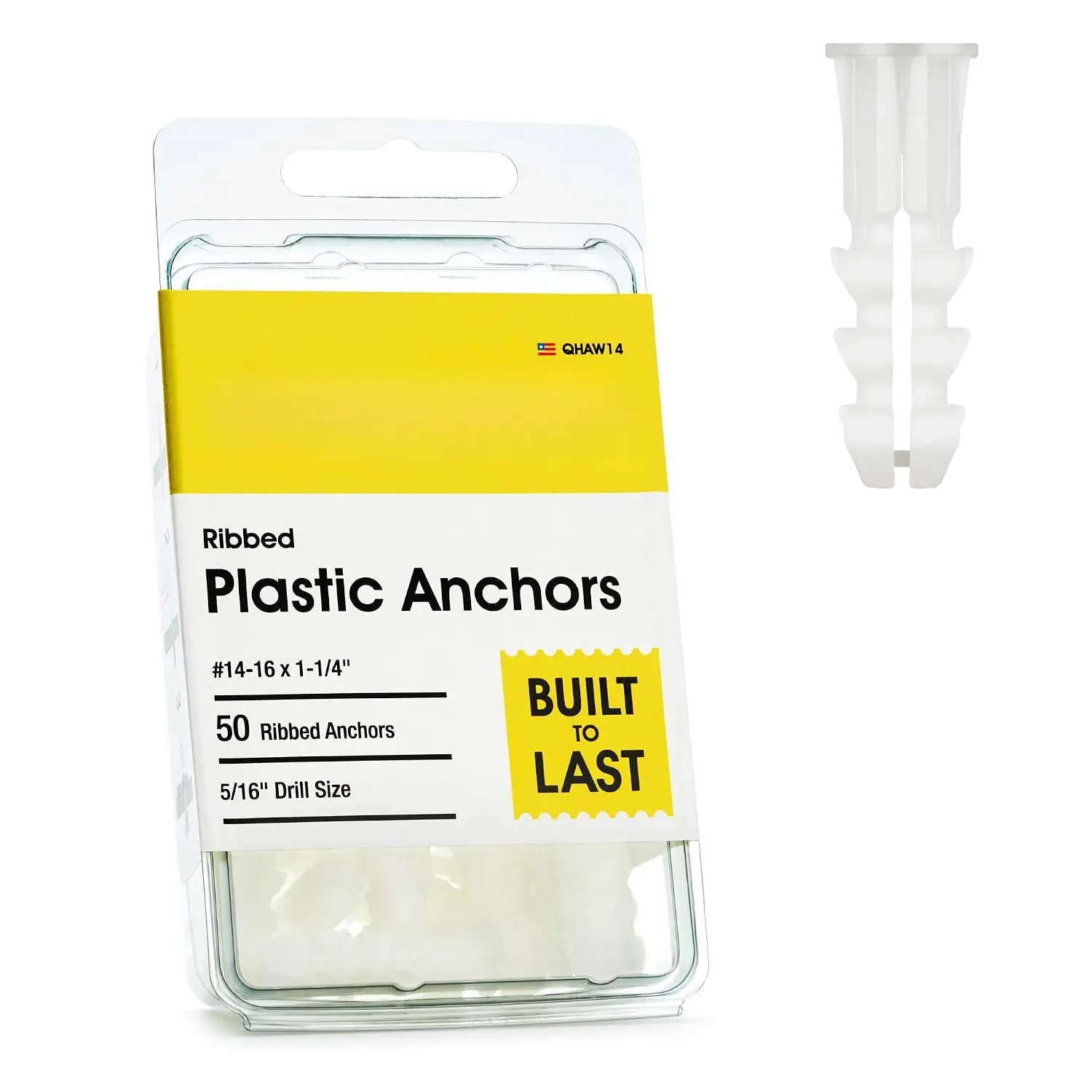 Ribbed Plastic Drywall Wall Anchors (#14-16 x 1-1/4")