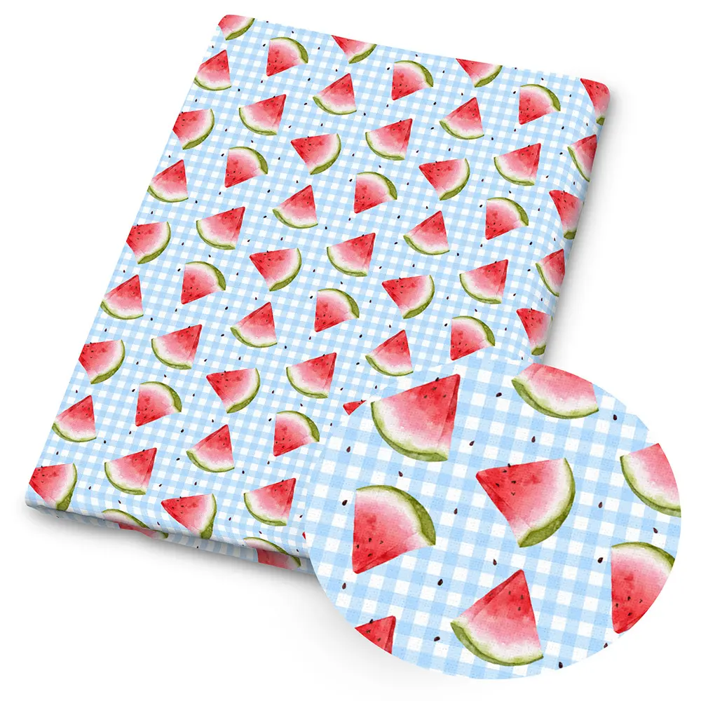 1pc Summer Fruit Gingham Print Fabric - 59 X 19.68 Inches (150 X 50cm) Pre-cut Polyester Fabric with Watermelon Cherry Orange Peach Checkered Pattern - Suitable for DIY Sewing, Scrapbooking, Tablecloths and Crafts