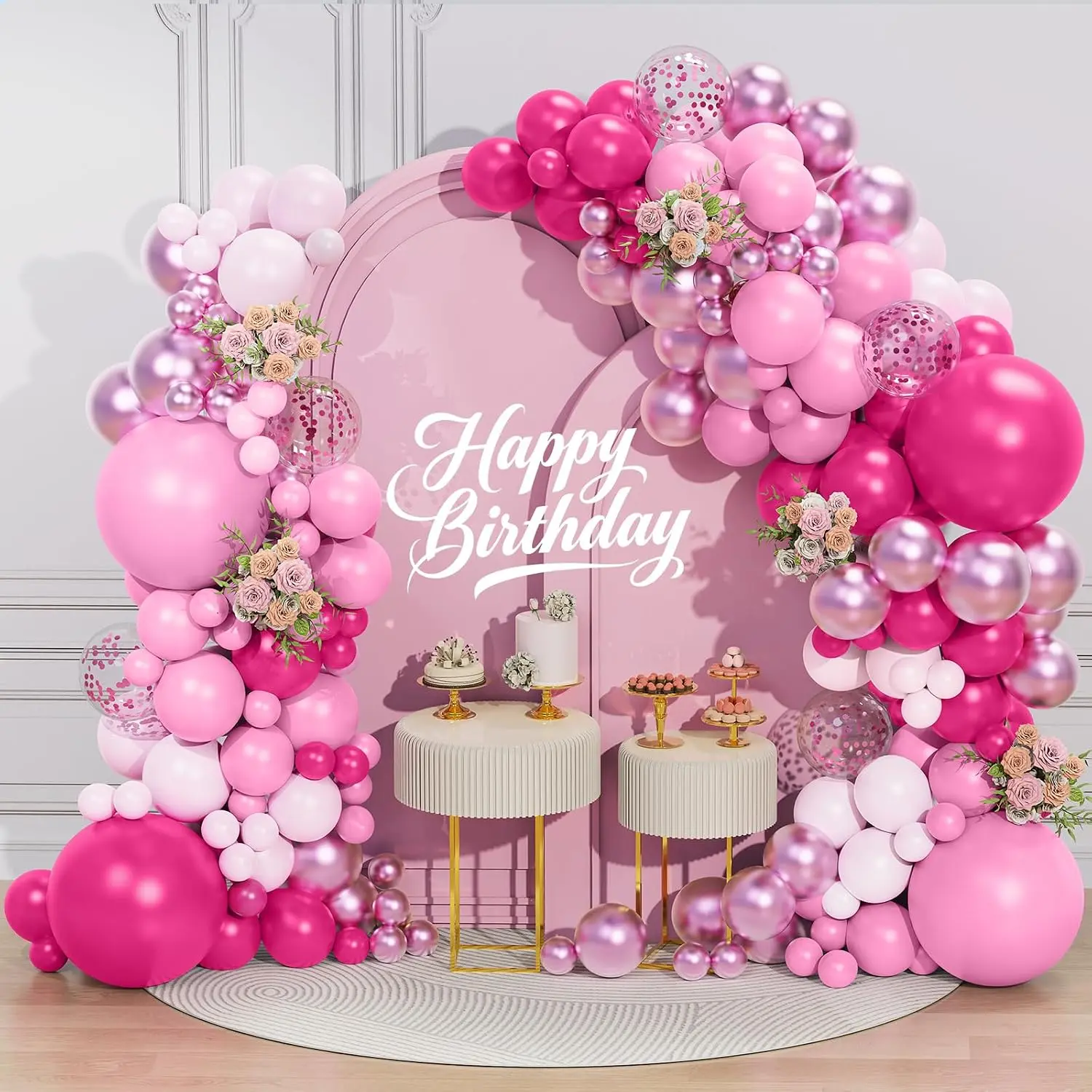 Balloon Garland Arch Kit 156 count Different Sizes 18 12 10 5 Inch Hot  Latex Metallic Confetti Rose  Garland Balloons for Bridal  Shower Birthday Princess Wedding Party Decorations
