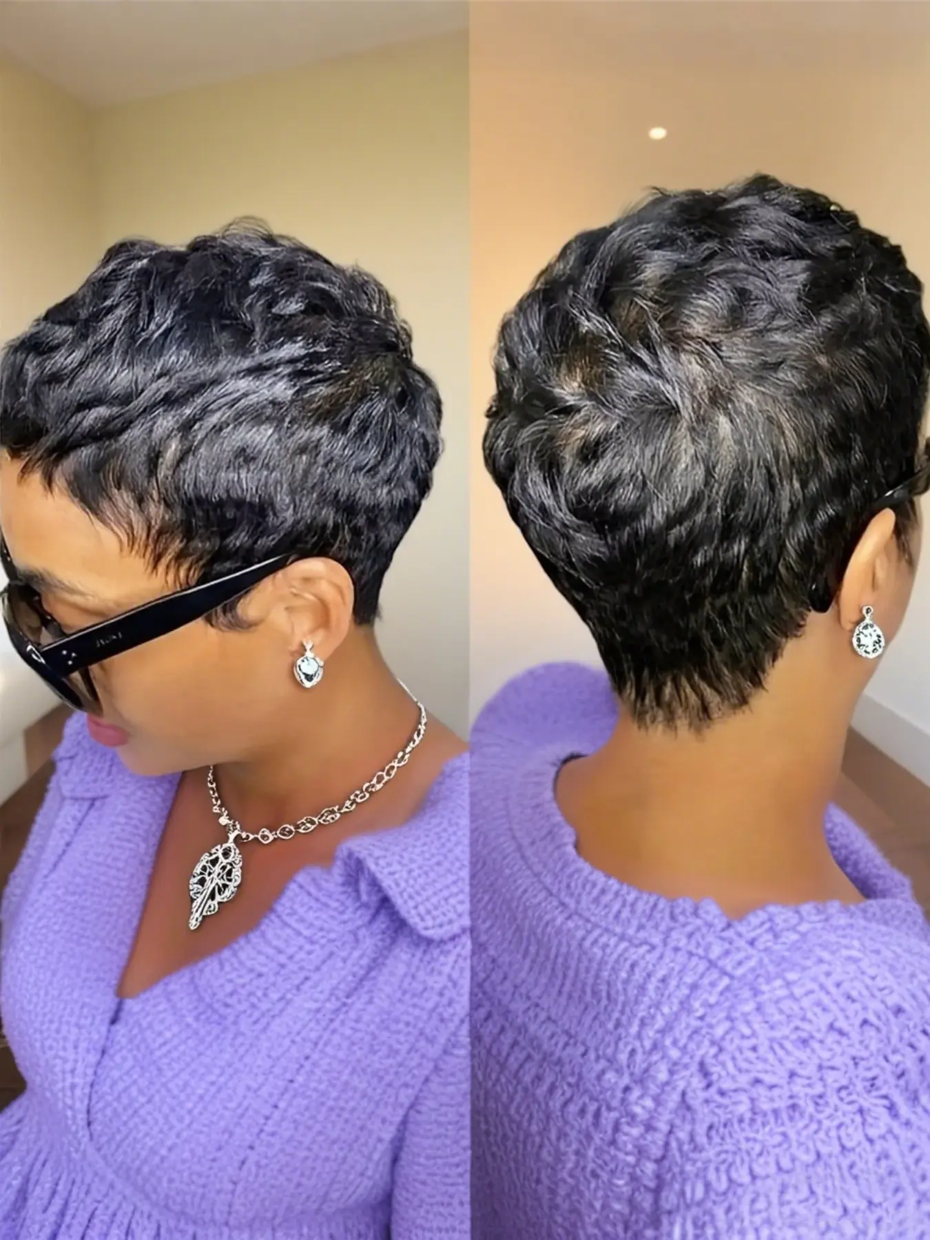 Short Curly Wave Pixie Cut Wig Human Hair Wigs for Women Machine Made Wigs With Bangs