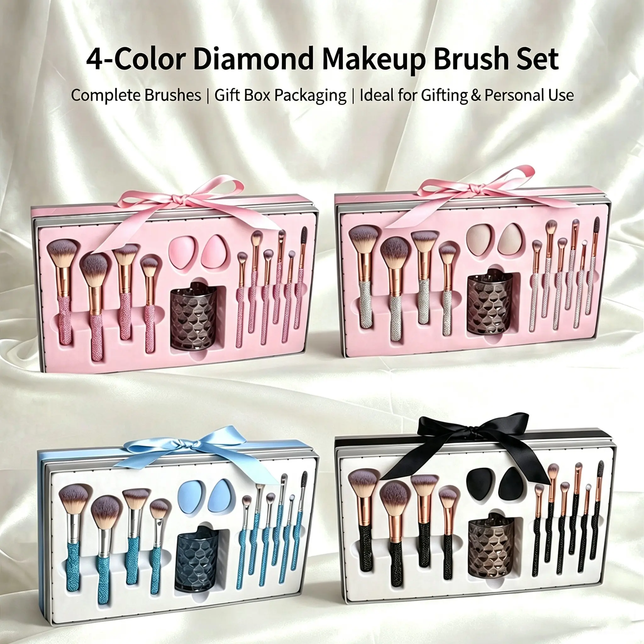 Shiny and Luxurious 13-Piece Rhinestone Foundation Makeup Brush Set, Brush Kit, Perfect for Application, High-Quality Brushes, Beginner Complete Makeup Tools