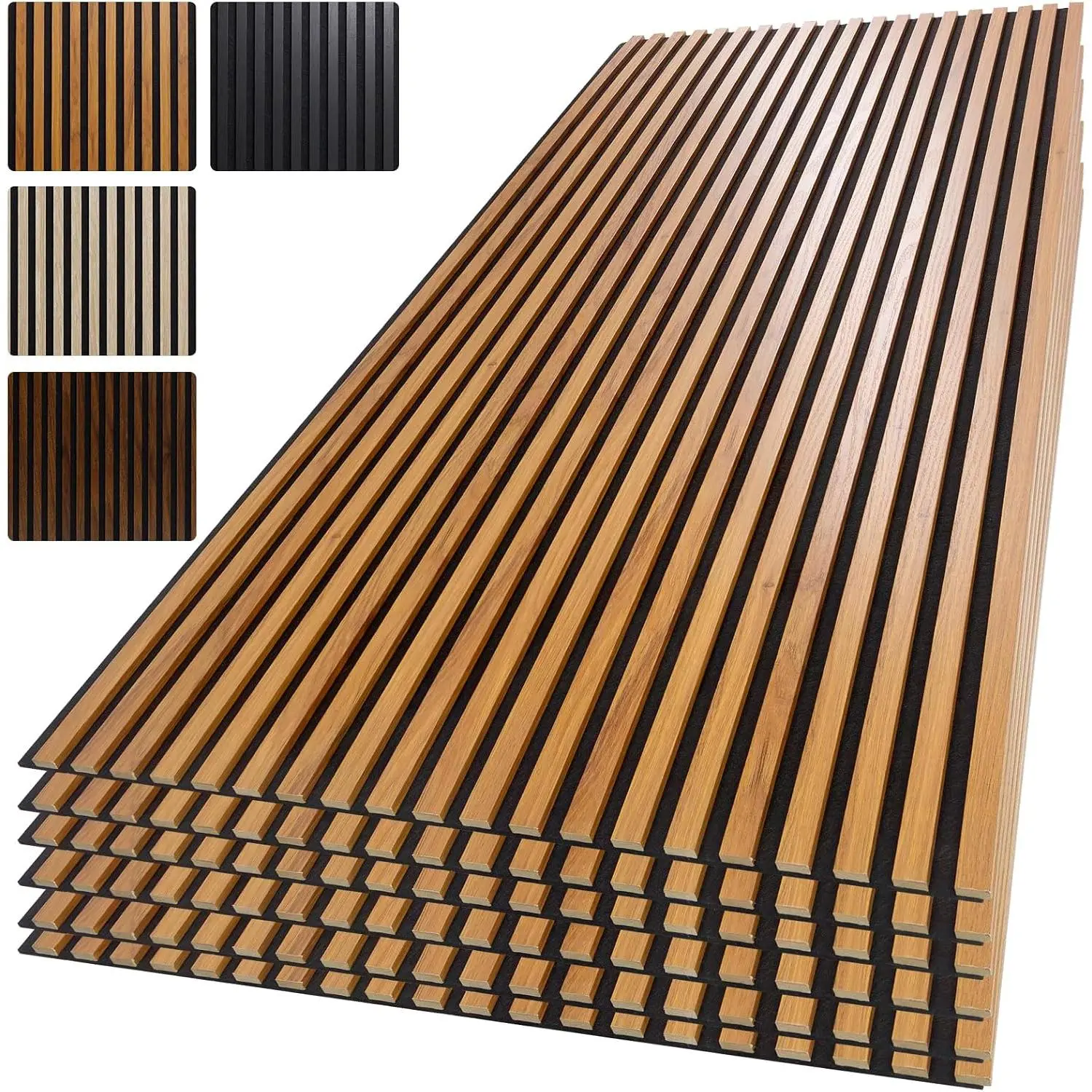 Wood Slat Wall Panel 6 Pack, 48" x 24" Acoustic Wall Panels for Interior Wall Decor and Noise Cancelling, Soundproof Wall Panels for Living Room, Bedroom, Office, Teak