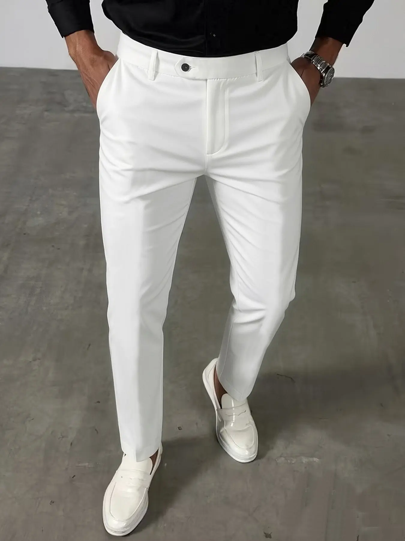 Men's Casual Fashion Suit Pants, Folded Pleat Details, Slant Pockets, All Season, Easy Care Long Pants, Business Suit Pants