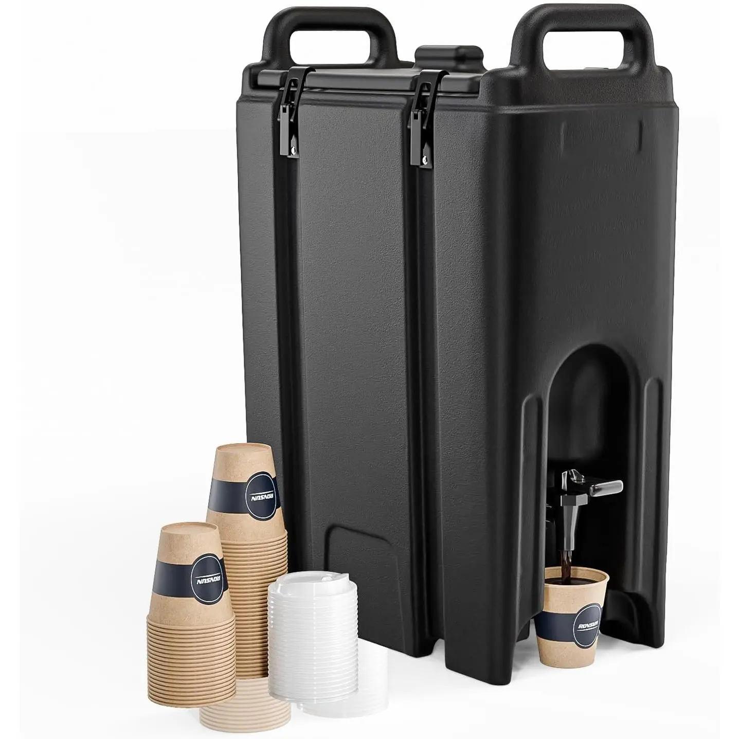 5/12 Gal Food-Grade LLDPE Insulated Beverage Dispenser with Faucet & Handles, Cold/Hot Drink Server for Catering Parties, Black Kitchenware Drink Container