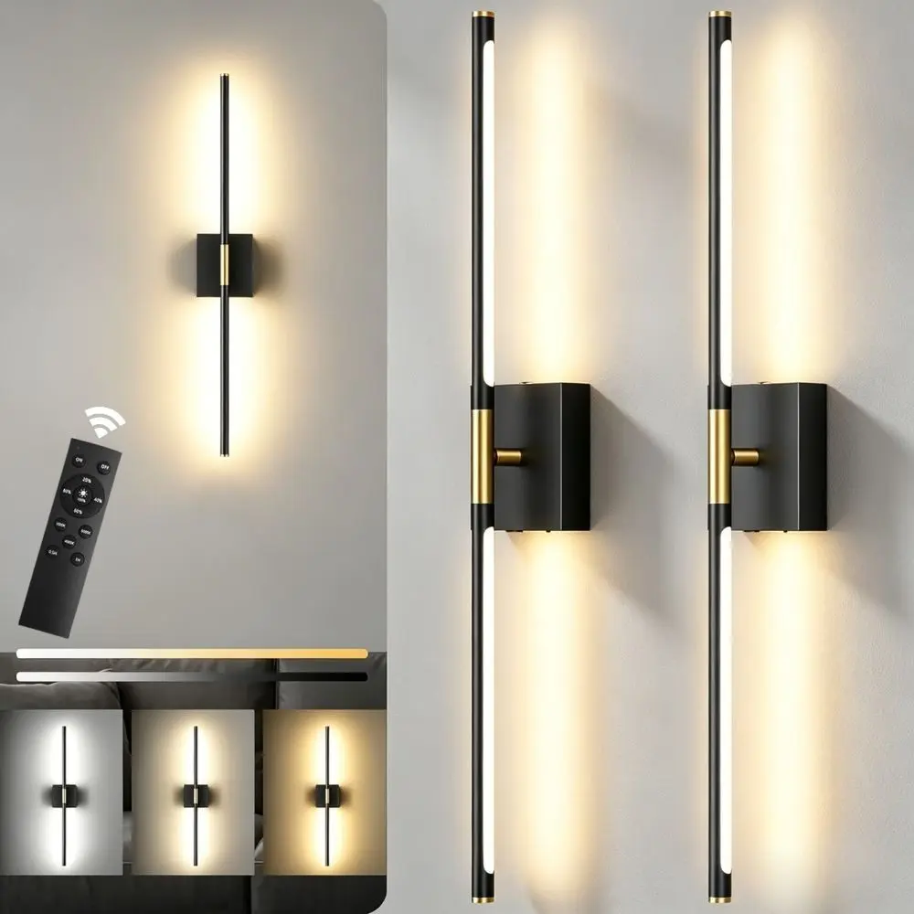 Modern Gold Remote Control Wall Lamp, Dual Directional Linear Wash Light, Adjustable Color Temperature, Adjustable Leds, Rotatable Pole, LED Decorative Lamp