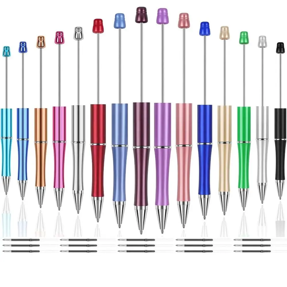 30-Pack Standard Beadable Pens Set, Includes 15 Pens & 15 Refills, Beadable Pens Bulk Colored Plastic, Black Ink Beaded Pens Diy Pen, Bend Pens for Gifts for Students, Writing Stationery, Office Stationery Supplies, Stationery Writing Tools