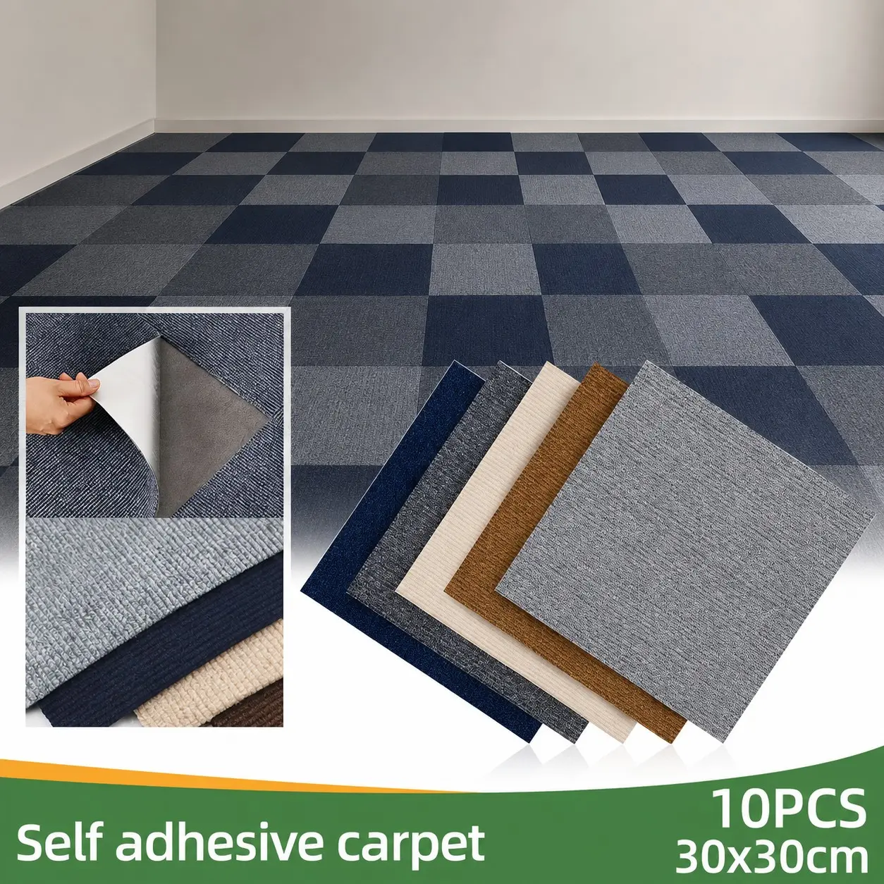 10/20PCS Self-Adhesive Carpet Tiles, 30×30cm Multicolor Peel and Stick Floor Squares, DIY Carpet Mats, Decorative Rugs, Indoor Rug for Bedroom, Living Room and Office