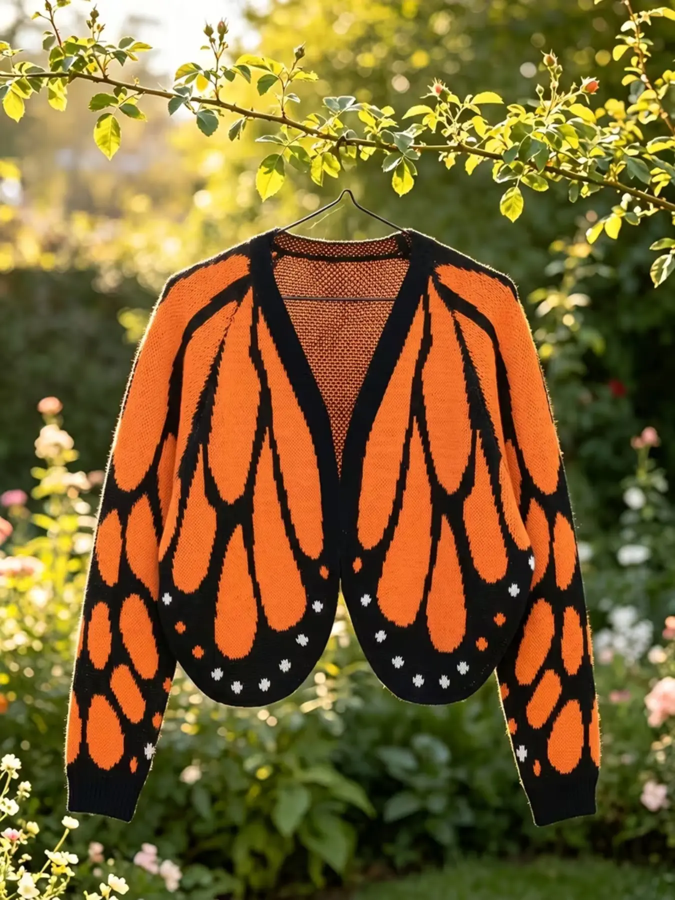 Plus Size Women's Knit Cardigan, Leopard Print Butterfly Wings, Colorblock, V Neck, Long Sleeve, Fall Fashion, Party, Halloween