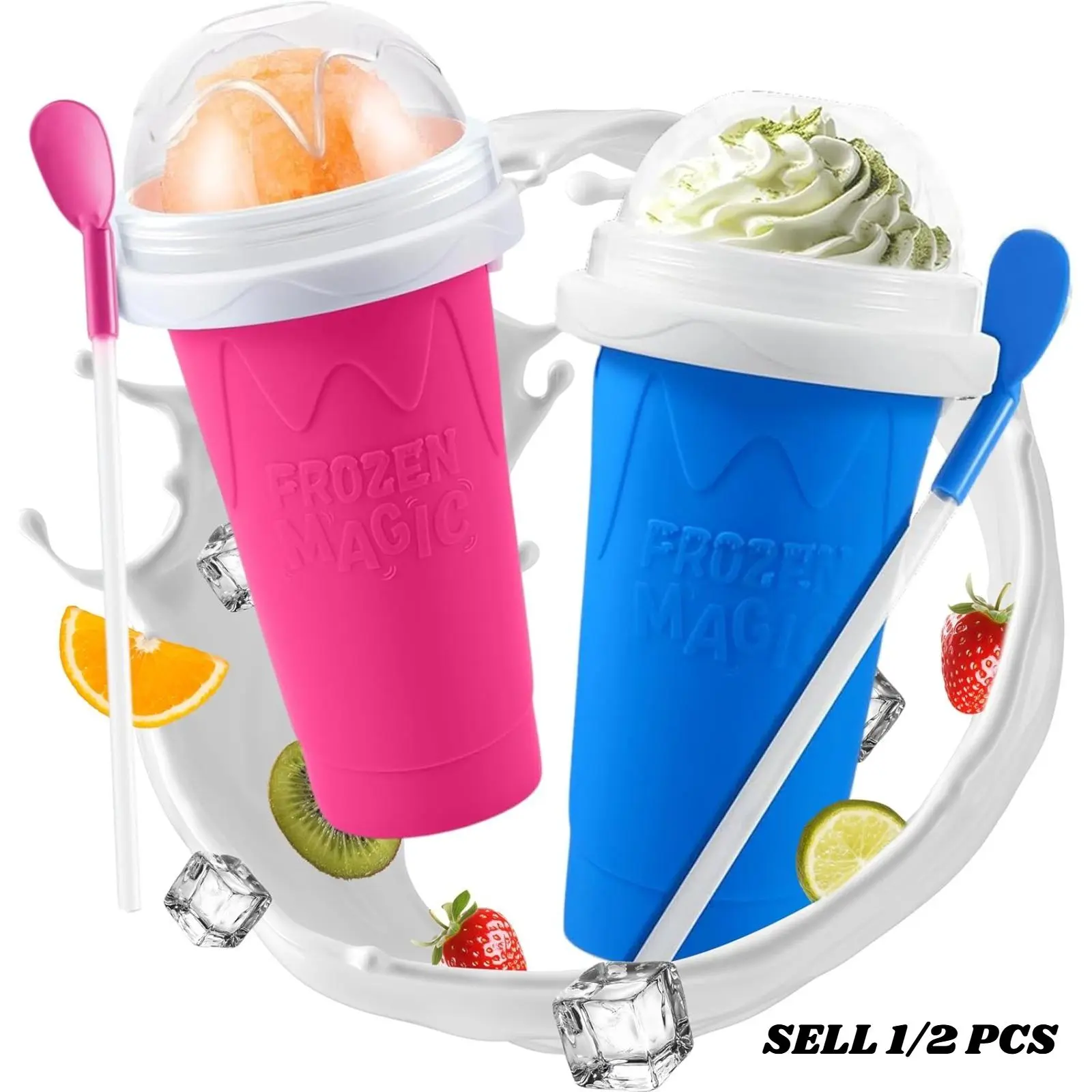 Slushie Maker Cup - Quick Frozen Magic Cup, Portable Double Layers Cool Slushee Maker Kitchenware, Kitchen Gadgets For MilkShake, Juice, Ice Cream Make & More, Super Fun and Cool Stuff Present For Kids, Friends & Family