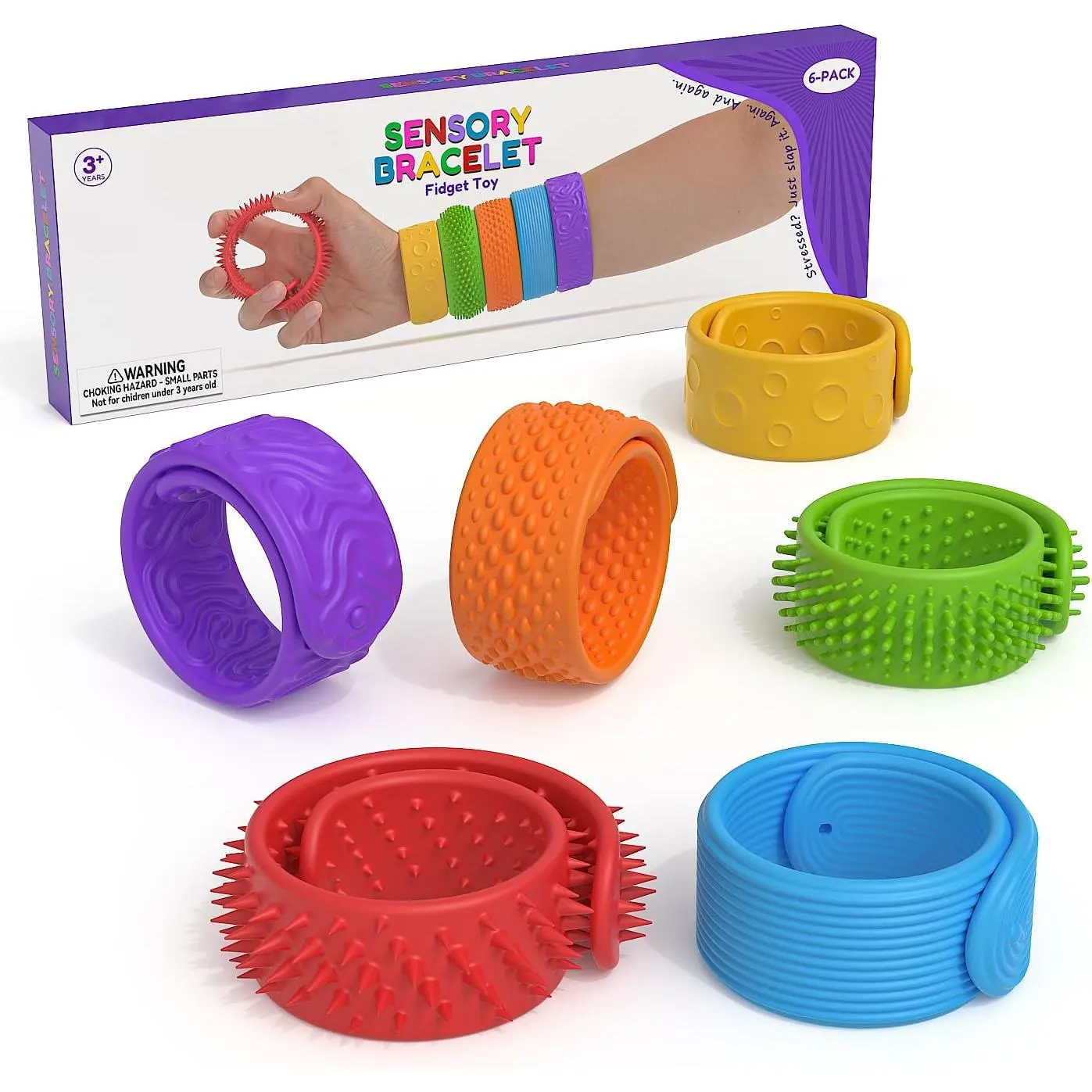 6 Pack Sensory Fidget Toys  Bracelets, Textured  Sensory Toys for , Calming Tool for Special Needs, Wearable   Toys for Adults Office Desk, Travel and Classroom