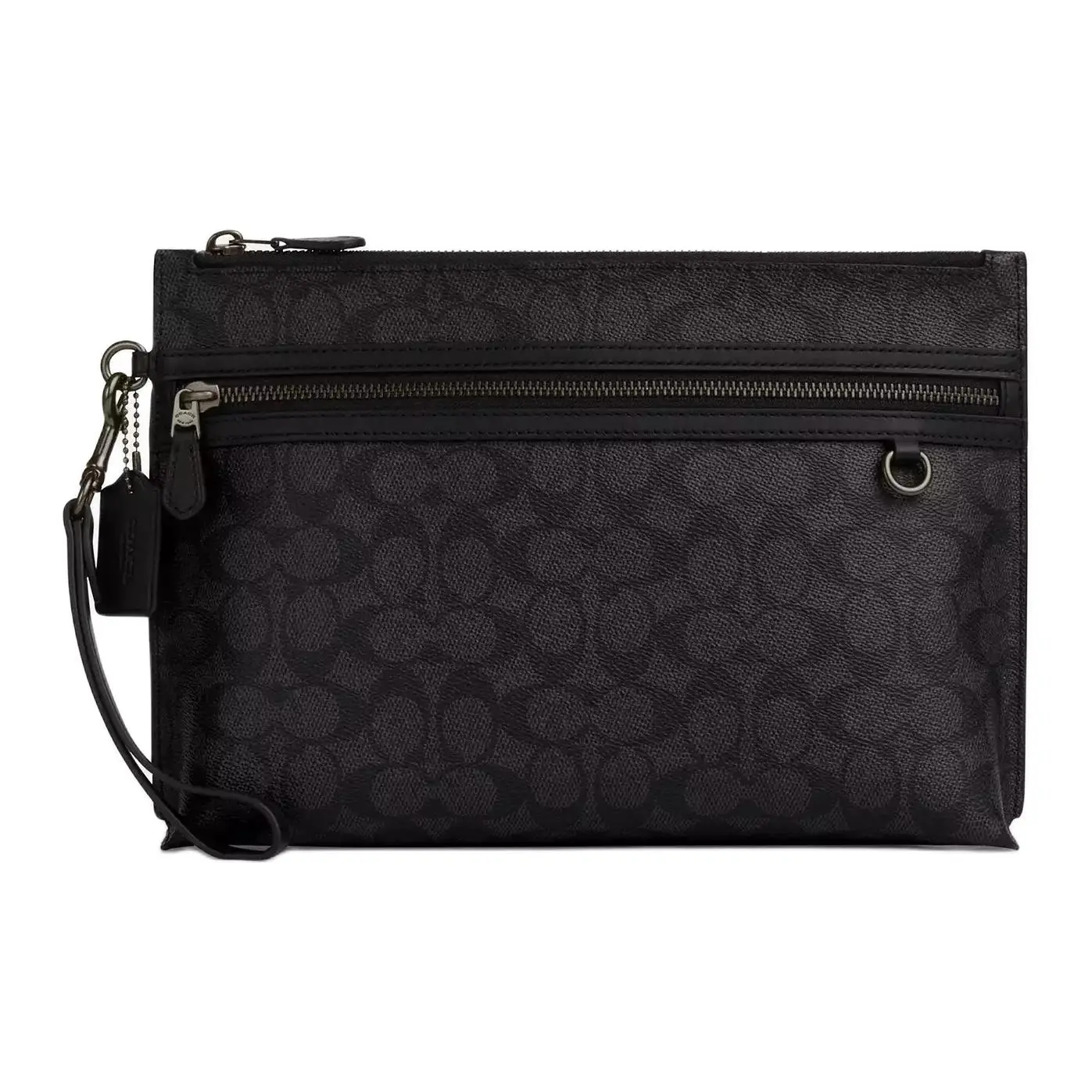 COACH Pouch 29 Detachable Wristband Zippered Clutch Bag for Men and Women, Coated Canvas, Large Unisex Style in Black