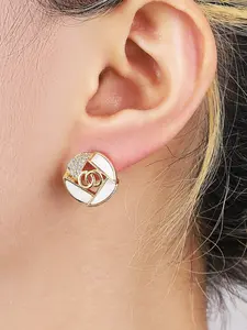 Elegant Round Mother-Of-Pearl Stud Earrings, French Style, Copper Material, Lightweight, Perfect for Office, Dates, Parties, Gift for Her