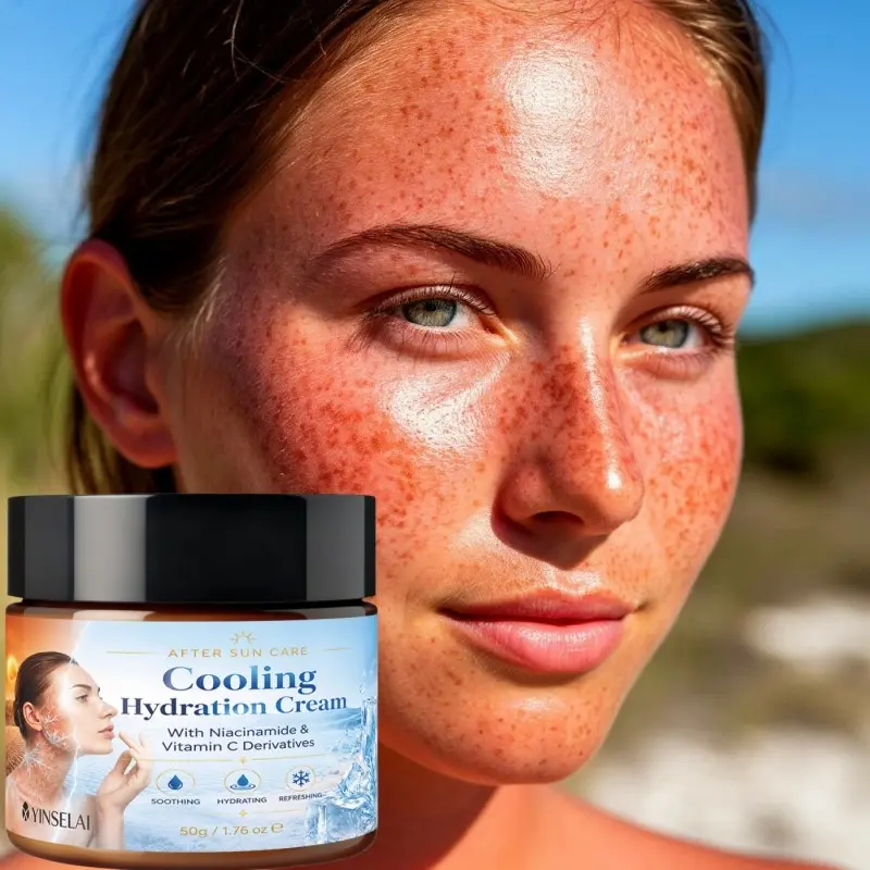 After Sun Cooling Cream with Niacinamide & Vitamin C. Soothes sunburn, calms redness, and restores moisture. Lightweight, non-greasy relief for face and body after sun exposure.