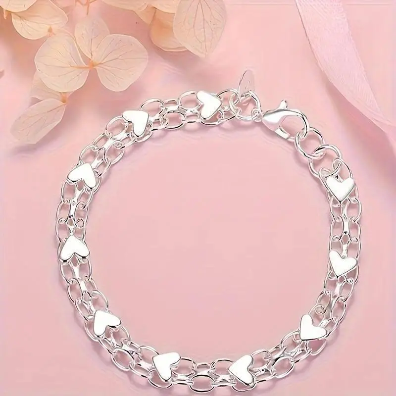 Sterling Silver Bracelet, Minimalist Boho Charm Chain, Hypoallergenic Unisex Couples Jewelry for Daily Wear, Bangle, Bracelets, Everyday Wear, Adults, Female