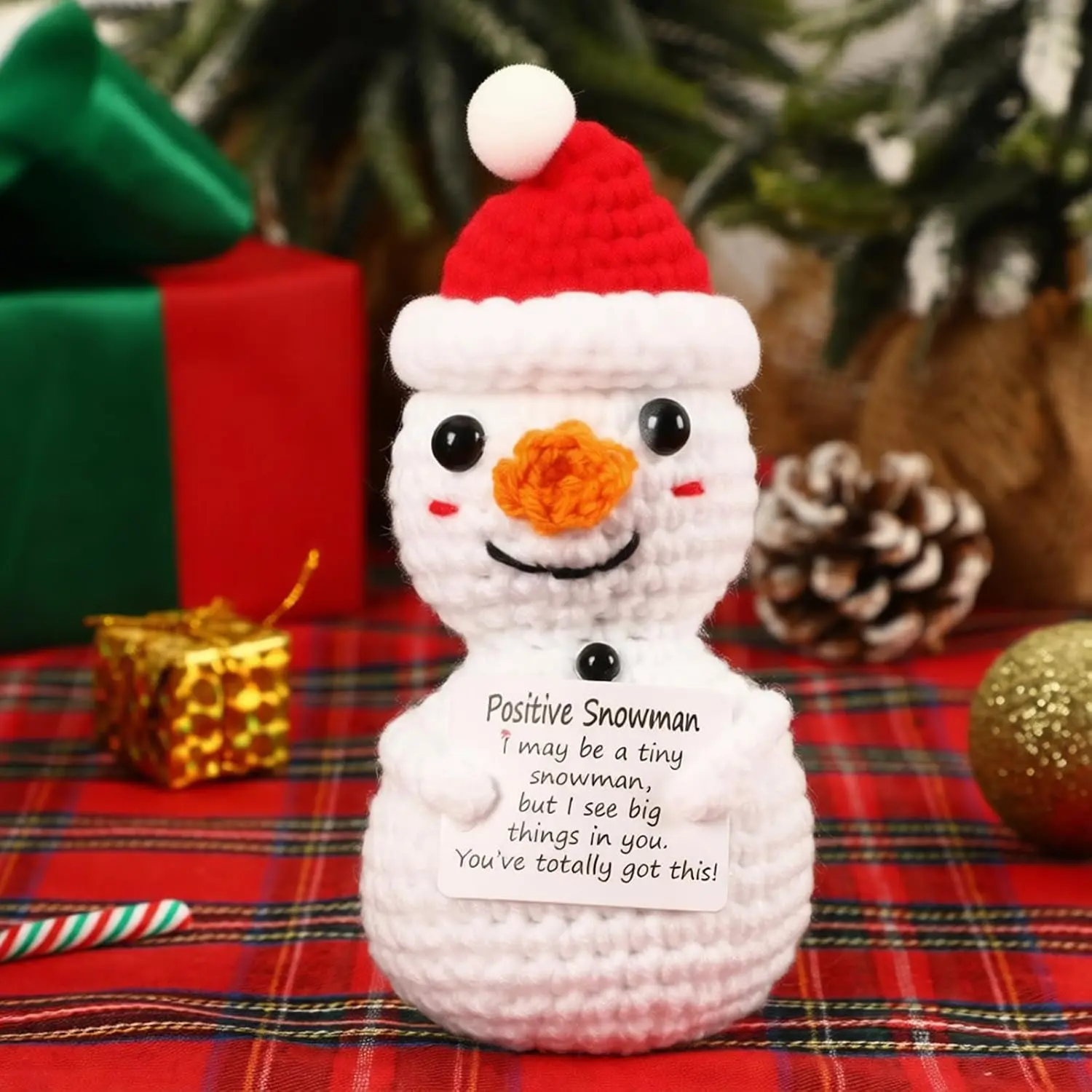 Positive Snowman Emotional Crochet Doll Xmas Gifts for Coworkers | A fun stocking stuffer that spreads positivity and makes every Christmas celebration  memorable