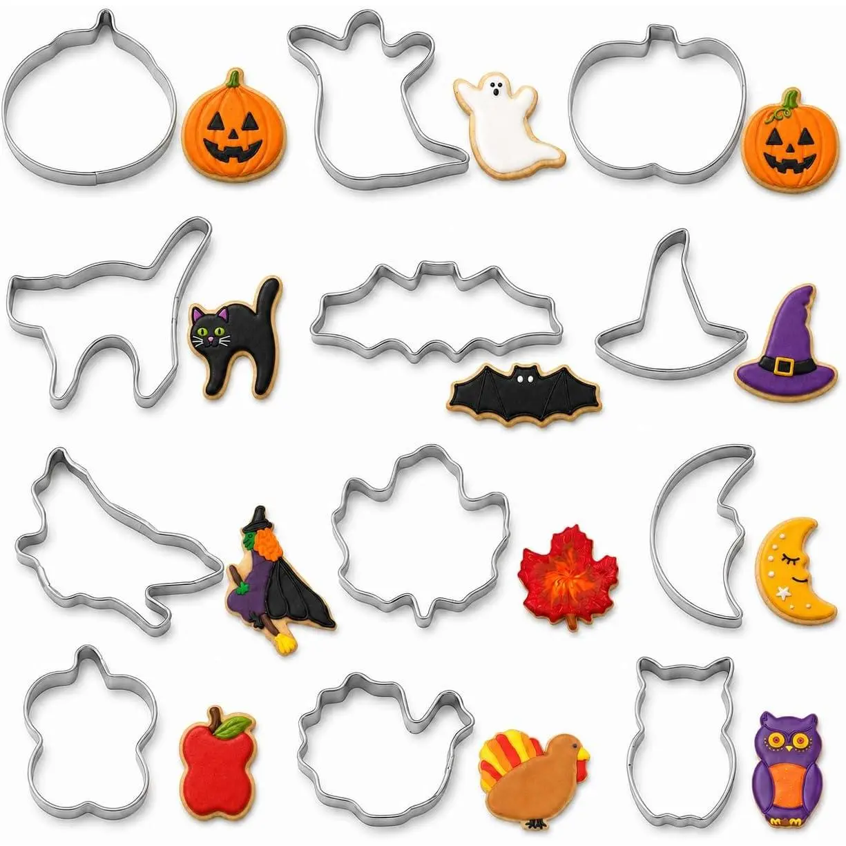 Halloween Cookie Cutters Set,12PCS Mini Halloween Cookie Cutters | Stainless Steel Pumpkin, , Bat, 's Hat,  and