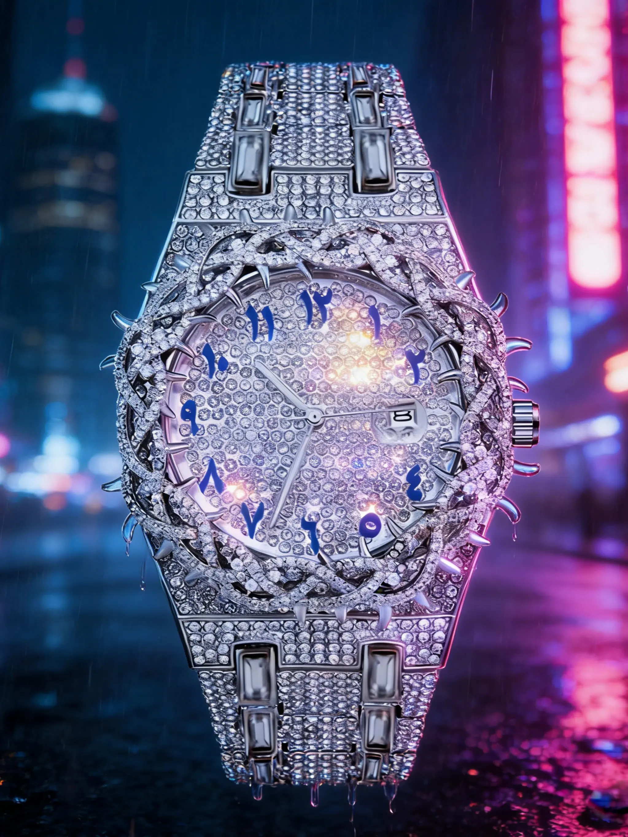 Men's Quartz Watch with Full Rhinestone Band, Large Hip-Hop Dial, Zircon Calendar Design, Street Fashion Luxury Men's Watch, Trendy Gift, Exquisite Watch