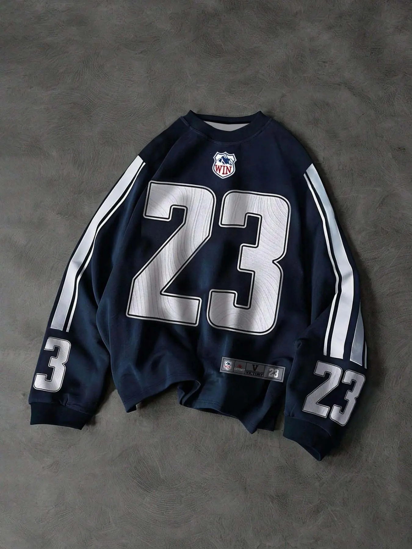 Vintage No. 23 Pattern Crewneck Sweatshirt, Menswear, Y2K Retro Sports Jersey with Double Side Stripes, Hip-Hop Boston Star Print, Trendy Unisex Casual Everyday Wear, Collegiate Color-Block Loose Long Sleeve T-Shirt