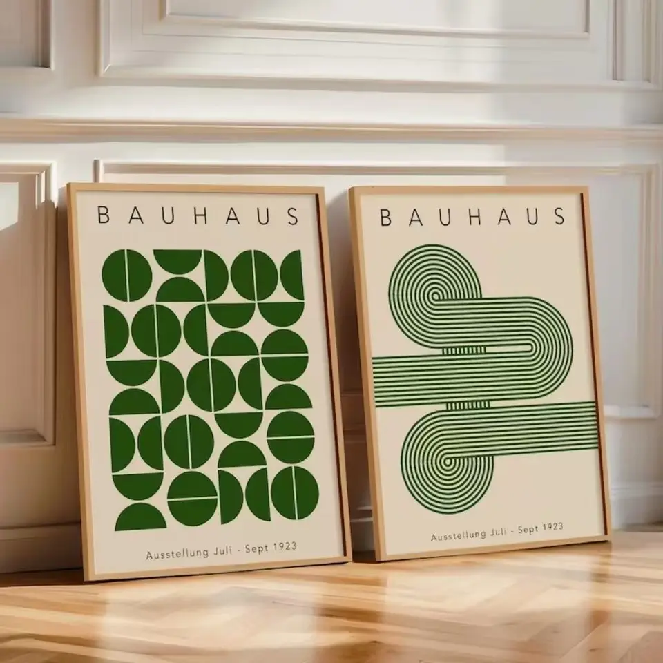 2pcs Frameless Bauhaus Digital Download Green Geometry Bauhaus Poster Bauhaus Canvas Painting Modern Home Living Room Bedroom Decoration Painting
