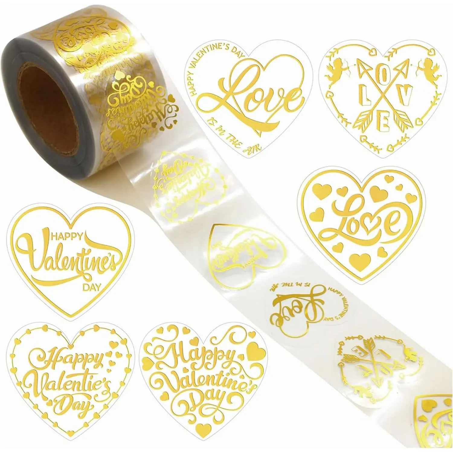500 count Valentines Clear Roll Stickers  Foil Love Heart Stickers with Cute Angel  Design Romantic Heart Shape Adhesive Label Sticker Decal Valentine's Envelope Stickers for  Card Envelope
