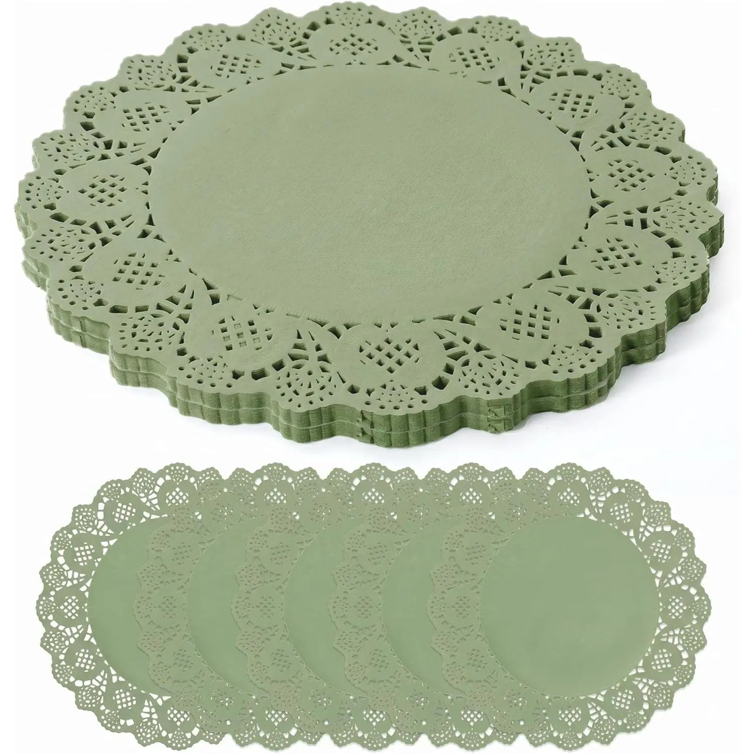 300 Packs Sage Green Lace Paper Placemats, 13.5 Inch Round Doilies, 50 GSM Heavy-Duty Food-Contact Disposable Leak-Proof Table Mats for Dessert Table, Wedding, Party Setting