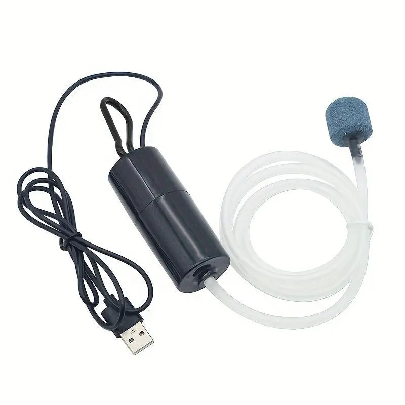 Portable USB Aquarium Air Pump - Silent Mini Oxygen Machine with Airstone, Energy Saving Fish Tank Aerator, Fish Tank Air Bubbler, 5V 1W, Available in Black/White/Green/Pink, Fish Tank Air Pump