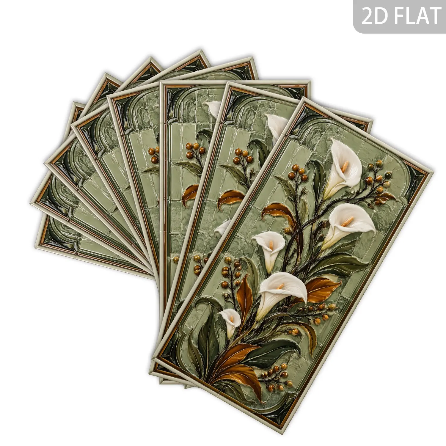 16/32/48pcs Self Adhesive Baseboard Wall Sticker,Flower Pattern Glazed Tile Sticker,Waterproof And Durable,For Kitchen,Bathroom,Living Room