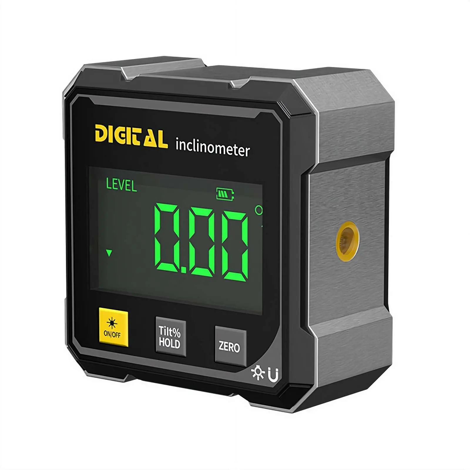 Heavy Duty 4-Side Magnetic Digital Angle Gauge Cube - Rugged Shell, Large Backlight LCD Display, Rechargeable Inclinometer with USB Charging, Data Hold, Magnetic Base, Hands-Free Table Saw Woodworking Tool for Indoor and Outdoor Work, Angle Measurement